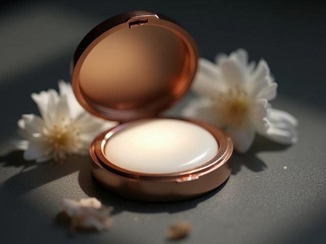 Open minimalist golden tin of solid perfume 'Lunar Bloom', showing creamy white wax with a smooth surface.